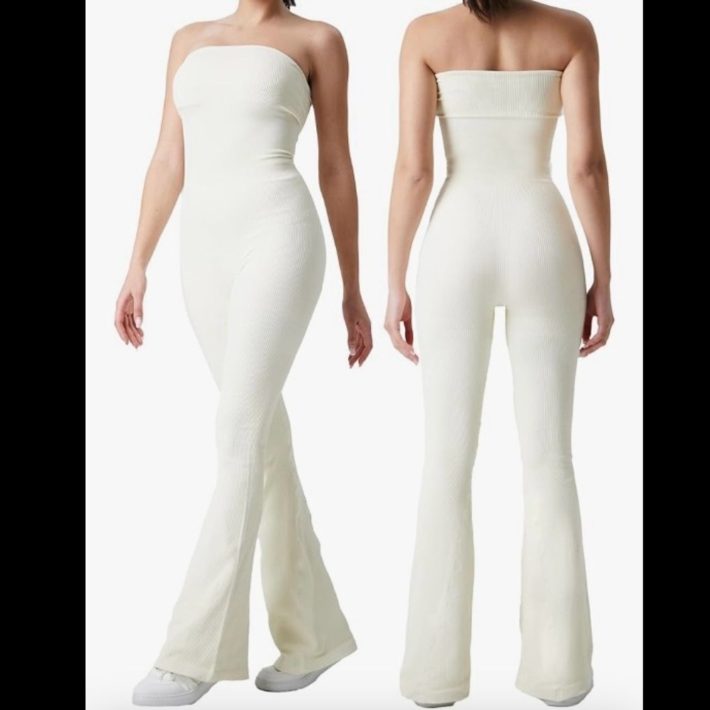 NWOT Bodycon Cream Strapless Jumpsuit